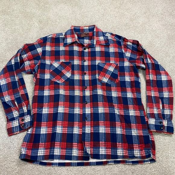 VTG Kingsport Shirt Mens L* Flannel Button Down Plaid 70s Flared Retro Western - Picture 1 of 8